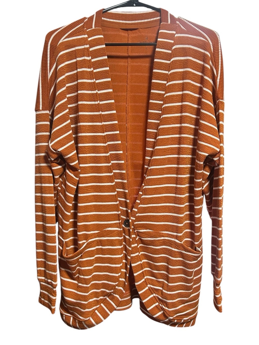 NWOT Cuddl Duds Rust and White Striped Open-Front Cardigan